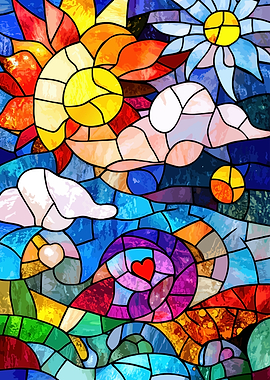 Vibrant Stained Glass Abstract Landscape