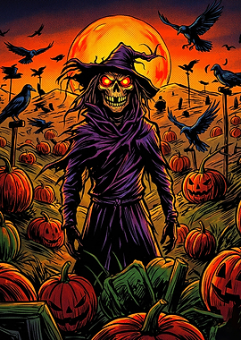 Spooky Scarecrow in Pumpkin Patch