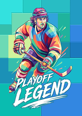 Colorful Pop Art Hockey Player Poster