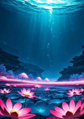 Ethereal Underwater Lotus Garden Landscape