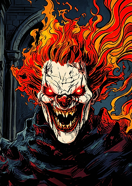Fiery Demonic Clown Portrait