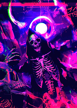 Neon Grim Reaper Digital Art
