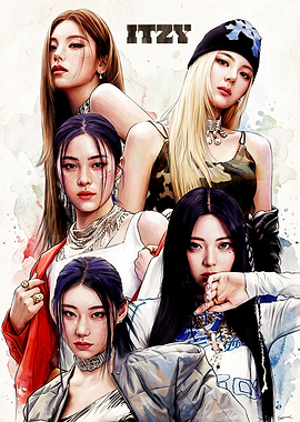 ITZY K-Pop Group Watercolor Portrait