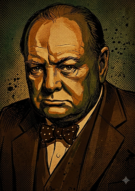 Winston Churchill Vintage Portrait Illustration