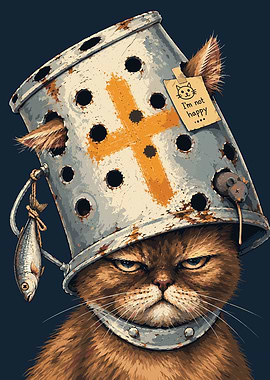 Grumpy Cat Wearing Knight Helmet