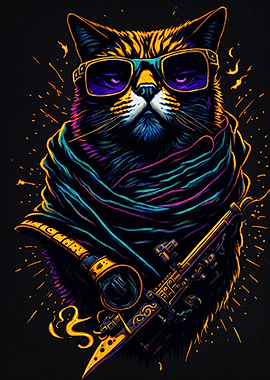 Cool Cat with Sunglasses and Scarf