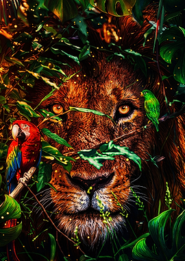 Lion in the Tropical Jungle