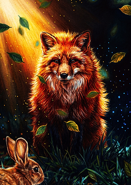 Fox and Rabbit in Enchanted Forest