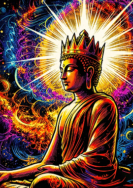 Psychedelic Crowned Buddha Meditation Art
