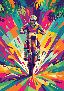 Colorful Geometric Motocross Rider Art