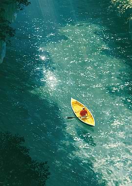 Person rowing yellow boat on river