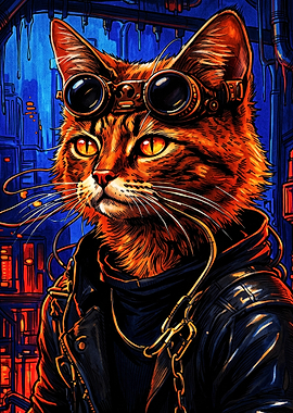 Cyberpunk Steampunk Cat Portrait