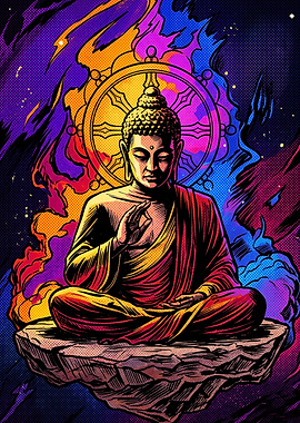 Vibrant Psychedelic Buddha Meditation Art