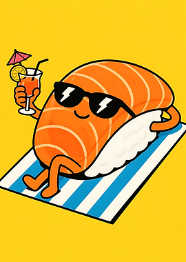 Cool Sushi Relaxing on Beach Towel