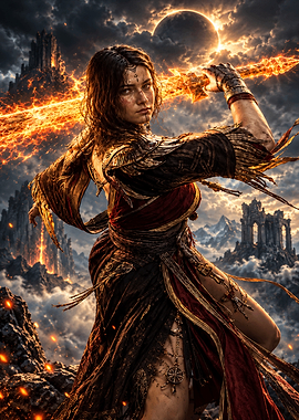 Warrior Queen with Flaming Sword