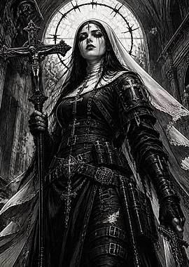Gothic Warrior Nun with Crucifix