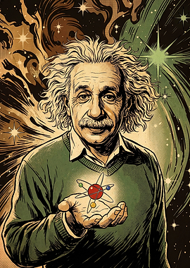 Albert Einstein Holding an Atom