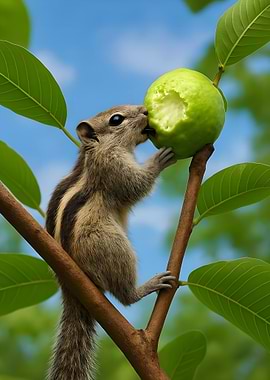 Squirrel Eating a Fresh Guava