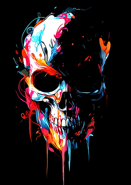 Colorful Abstract Paint Splatter Skull
