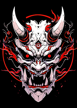 Japanese Oni Demon Mask Illustration
