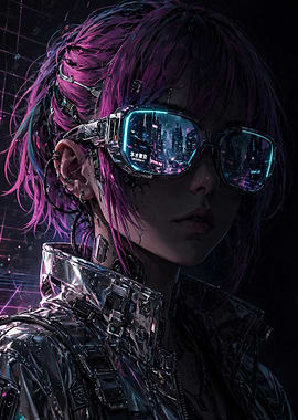 Cyberpunk Girl with Neon Glasses