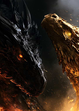 Black and Gold Dragon Confrontation