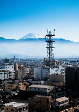 Mount Fuji Over Kofu Cityscape