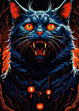 Fierce Black Cat with Lantern Necklace