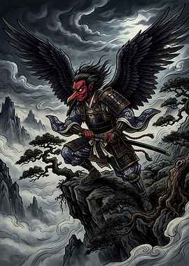Tengu Samurai Warrior on Cliff
