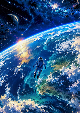 Astronaut Floating Above Earth