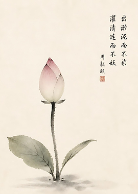 Traditional Chinese Ink Wash Lotus Painting