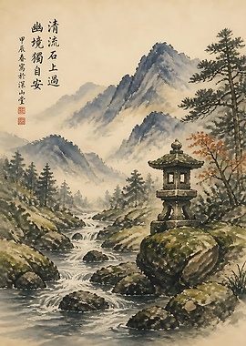 Traditional Ink Wash Mountain Landscape Painting