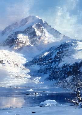 Majestic Snowy Mountain Lake Landscape