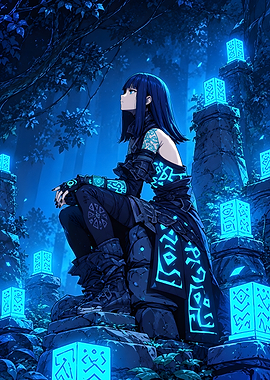 Anime Girl with Glowing Runes