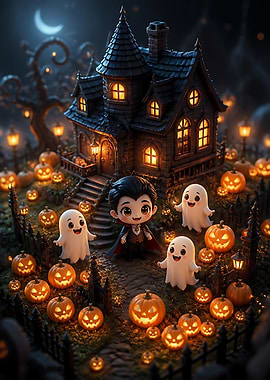 Cute Chibi Vampire and Ghosts