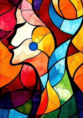 Abstract Stained Glass Woman Profile