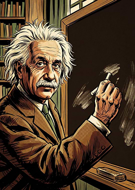 Albert Einstein Writing on Chalkboard