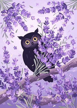 Cute Owl Perched in Lavender Field