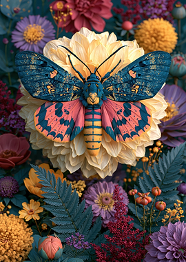 Vibrant Moth on Cream Dahlia