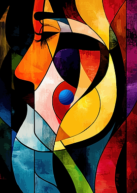 Abstract Stained Glass Female Profile