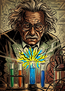 Albert Einstein Scientific Experiment Illustration