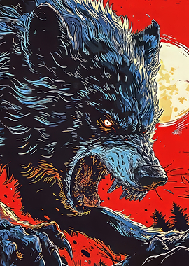 Fierce Howling Wolf Digital Illustration