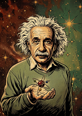 Albert Einstein Holding an Atom