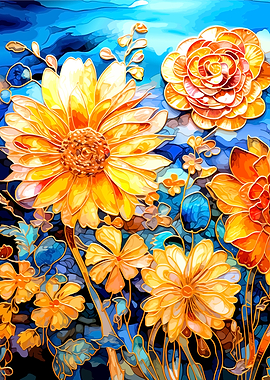 Stained Glass Style Floral Art