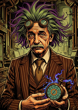 Steampunk Albert Einstein with Timepiece
