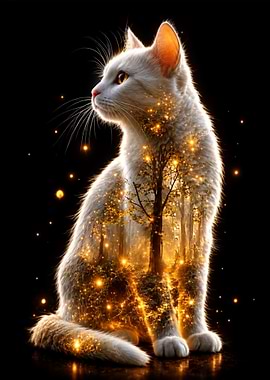 Magical Forest Silhouette White Cat