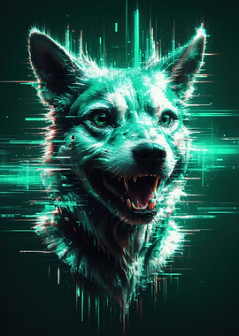 Glitch Art Cybernetic Dog Portrait