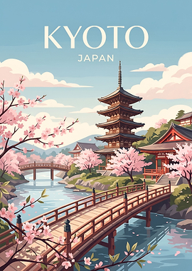 Kyoto Japan Cherry Blossom Vintage Travel Poster
