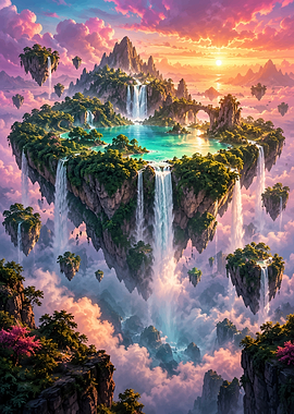 Floating Islands with Cascading Waterfalls