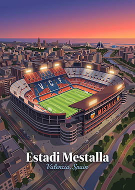 Estadi Mestalla Valencia Stadium Poster
